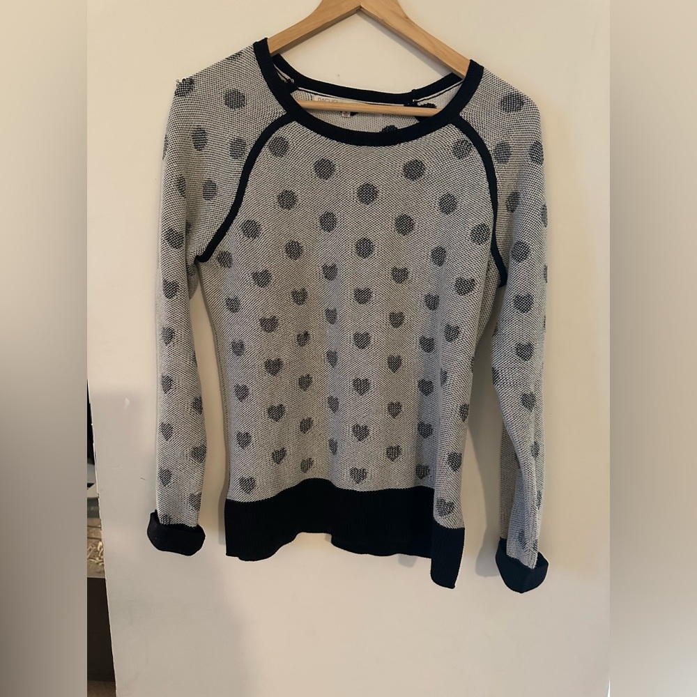 RACHEL Rachel Roy Gray and Black Polka Dot and Hearts Sweater